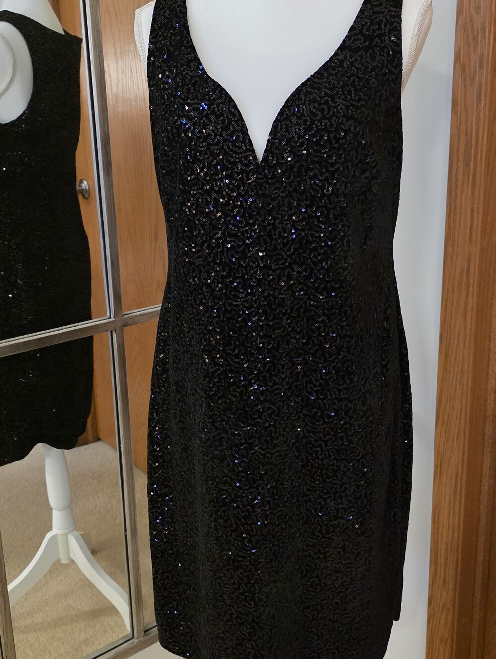Blu Sage Velvet Sequin Embroidered Dress